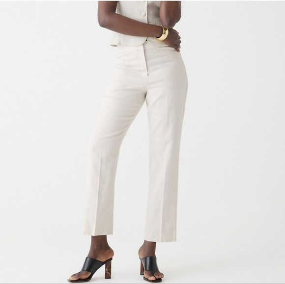 EUC J. Crew‎ Kate Straight-Leg Pant in Stretch Linen Blend Ivory Size 0P - Picture 1 of 11
